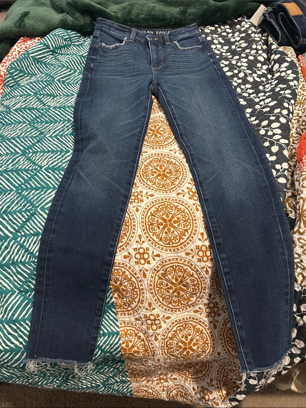American Eagle Outfitters Dark Blue Raw Hem Cropped Skinny Jeans